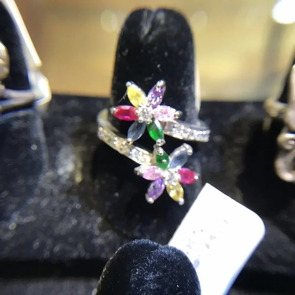 Robson Jewelers Multicolored Ring Sz9 FlowerDesign Silver 925 (Stones Simulated)